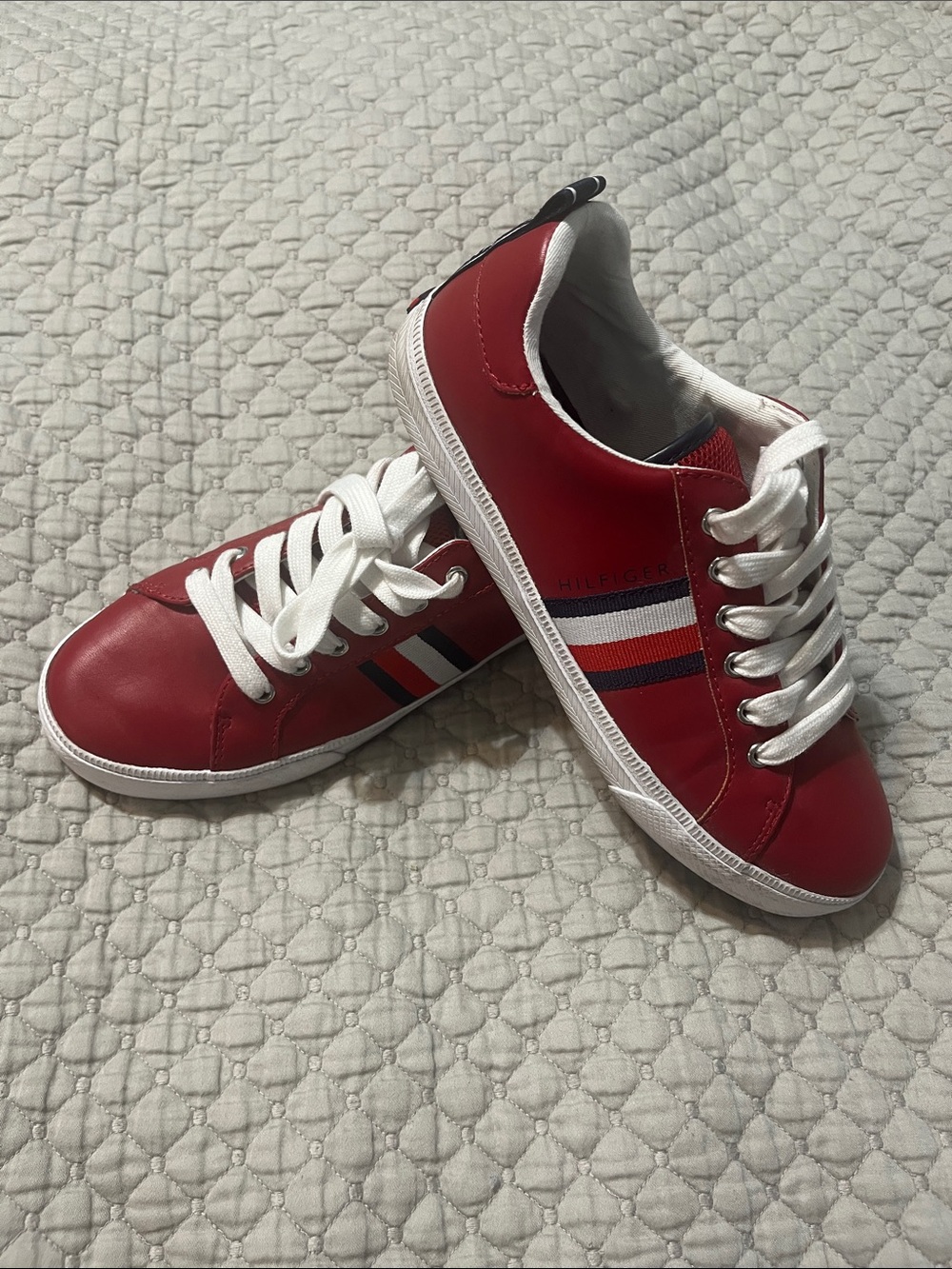 Tommy Hilfiger Red Low-Top Sneakers with Navy & White Stripe